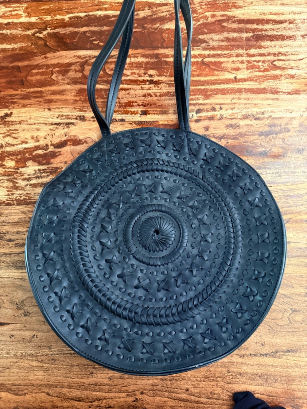 Anthropologie Woven Round Black vegan Leather Tote Bag